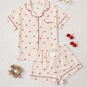 Cherry Print Cream Pajama Set